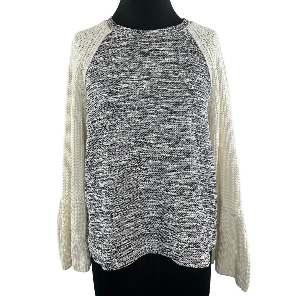 DOLAN Gray Cream Raglan Sleeve Round Neck Knit Pullover Sweater Top Size XL